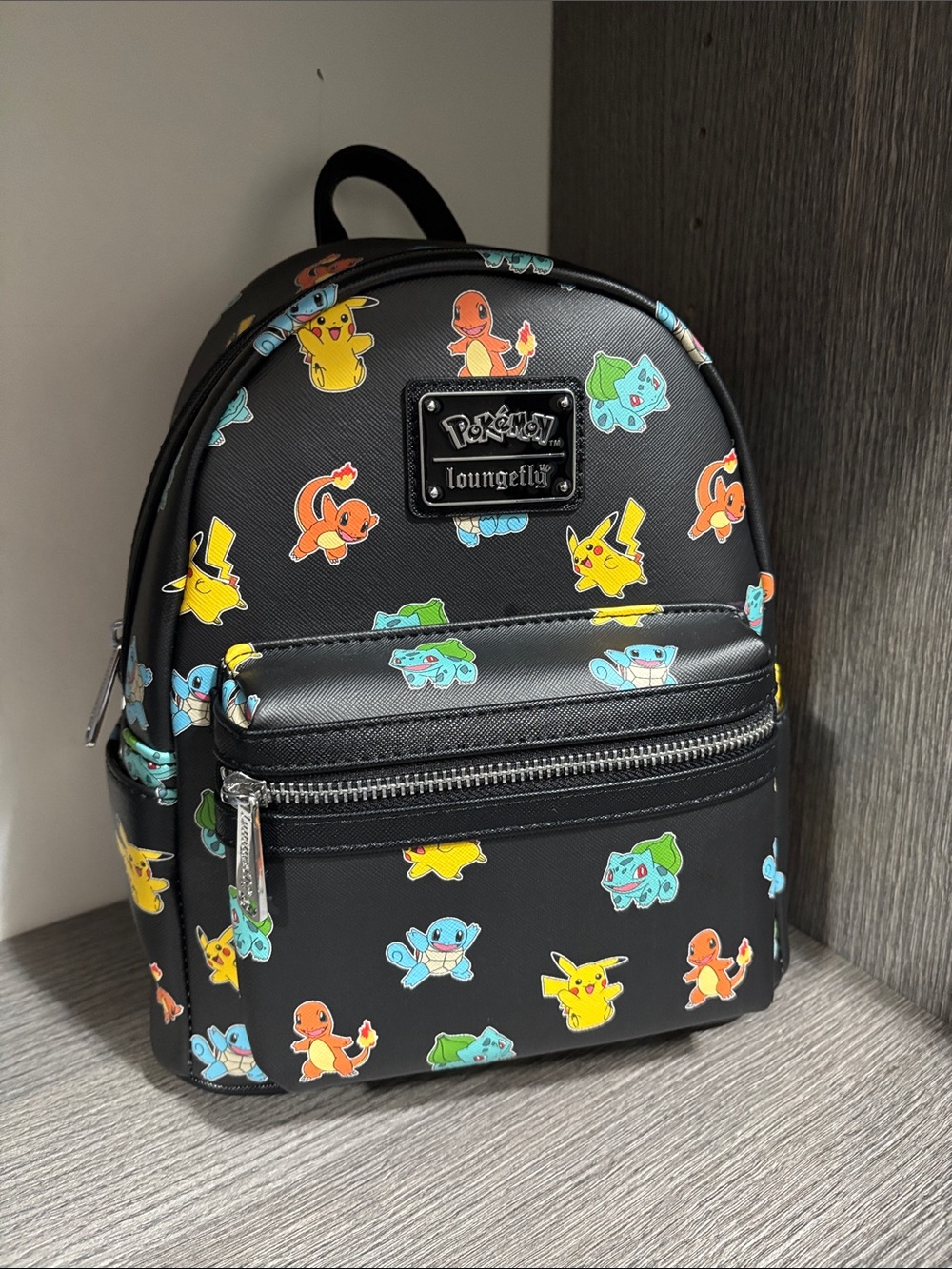 NWT Loungefly Black Mini Backpack with Colorful Pokémon Print